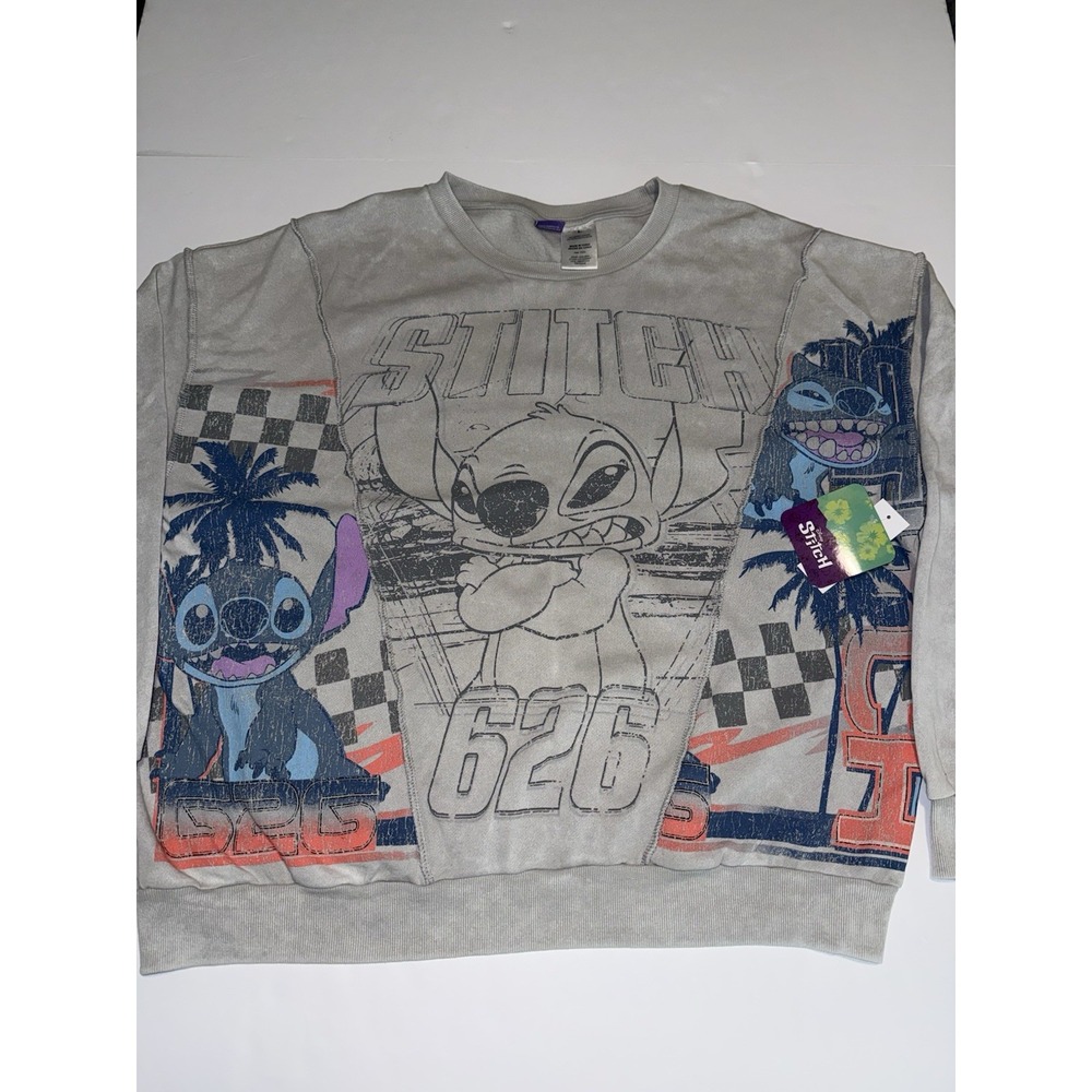 Disney Stitch 626 Men Large Sweater Gray Pullover Winter Soft Palm Tree Gift NWT